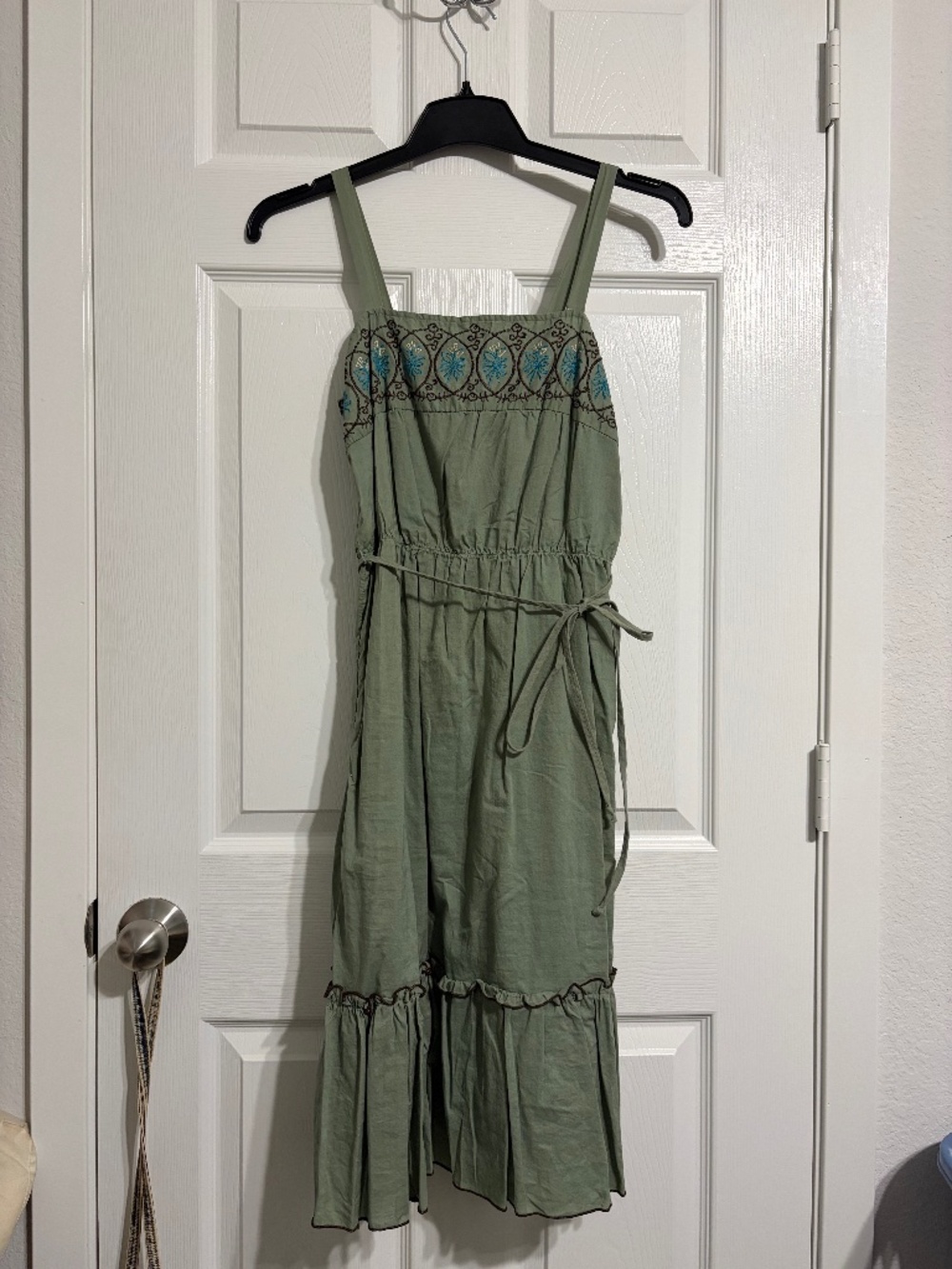 Embroidered Sage Dress